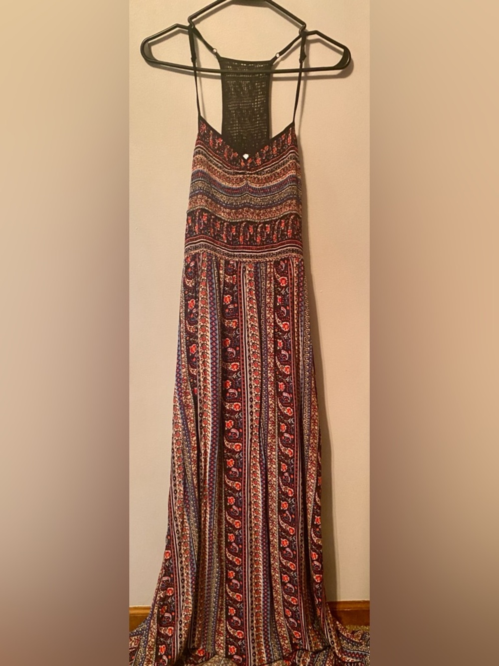 Xhilaration Paisley-Striped Maxi Dress Skirt in Navy, Red, and Cream